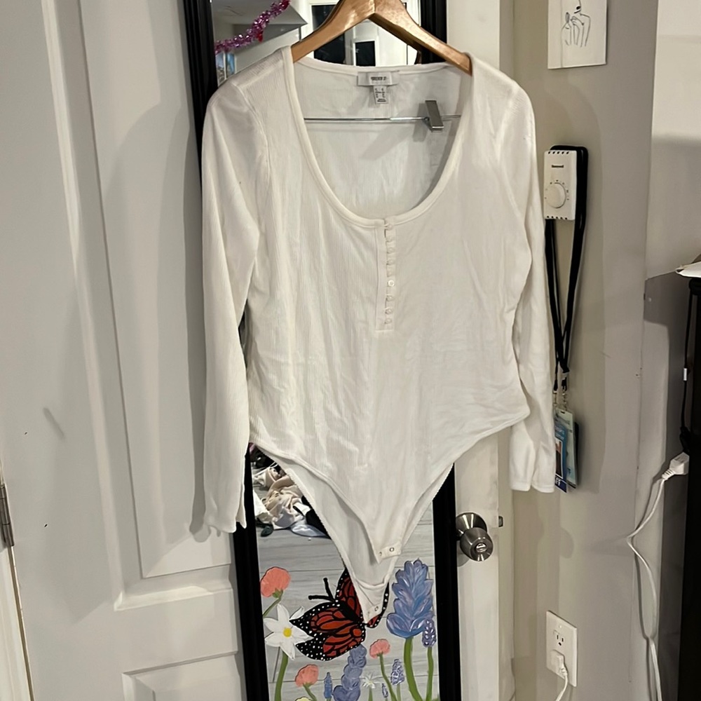 White button long sleeve body suit